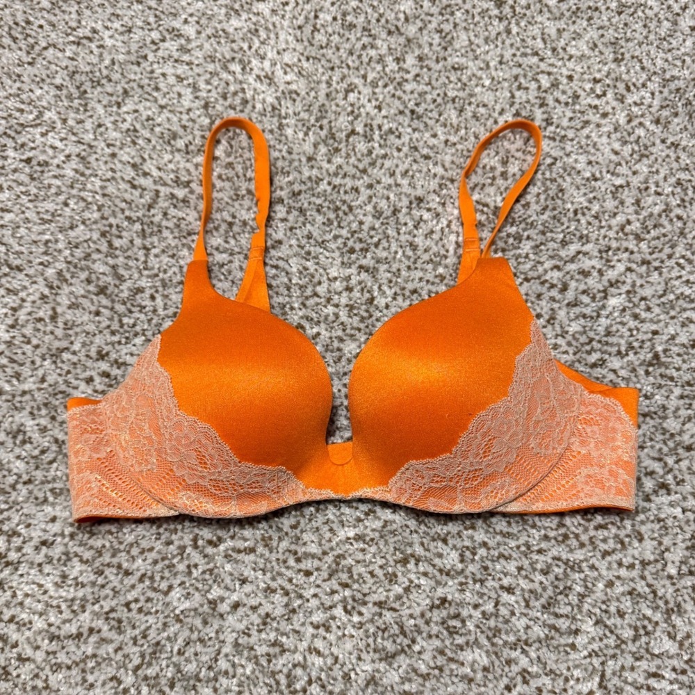 Victoria's Secret Orange Lace Trim Push-Up Plunge Bra 34B